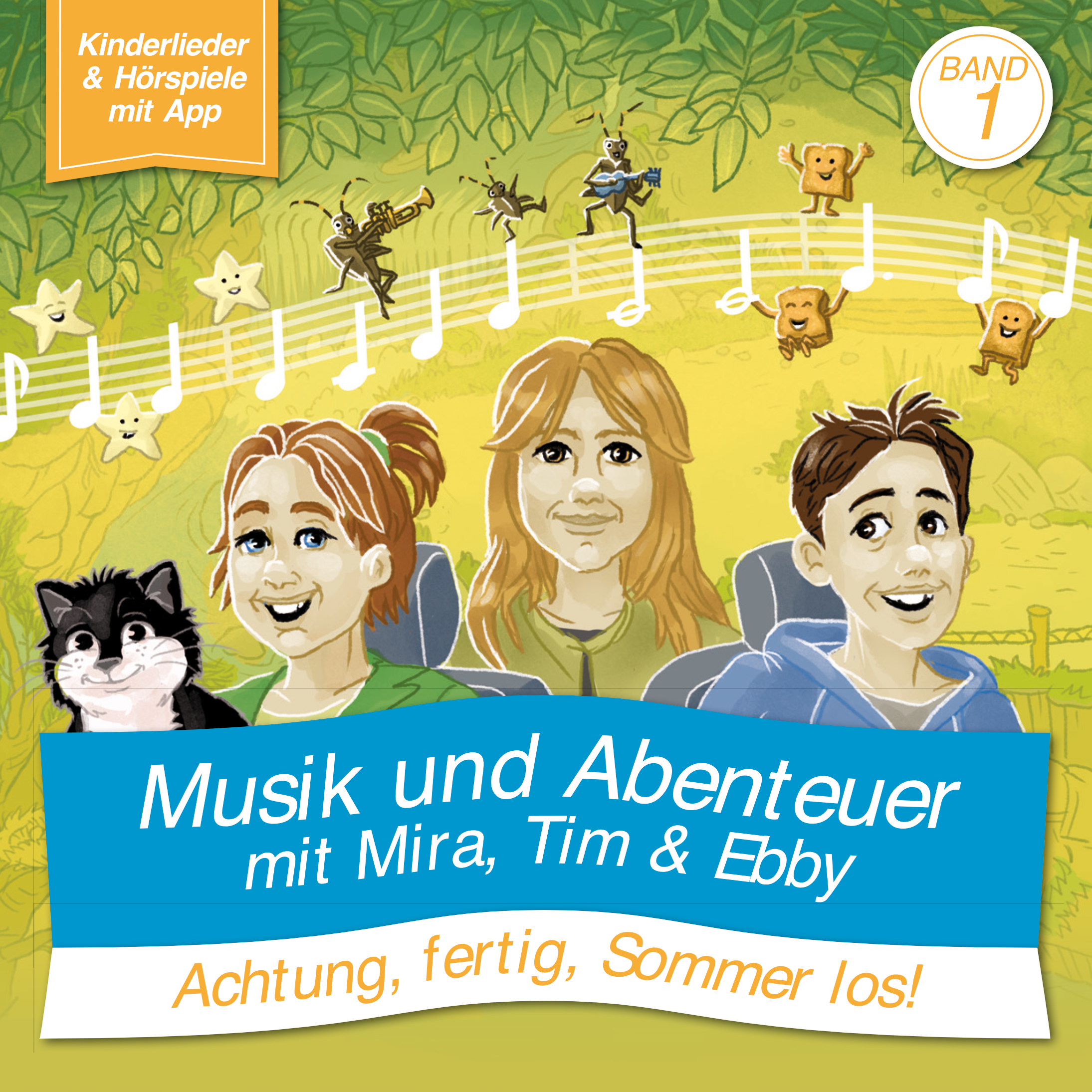 Musik und Abenteuer mit Mira, Tim und Ebby. Achtung, fertig, Sommer los! Cover von Band 1 "Achtung, fertig, Sommer los!" von Musik und Abenteuer mit Mira, Tim und Ebby